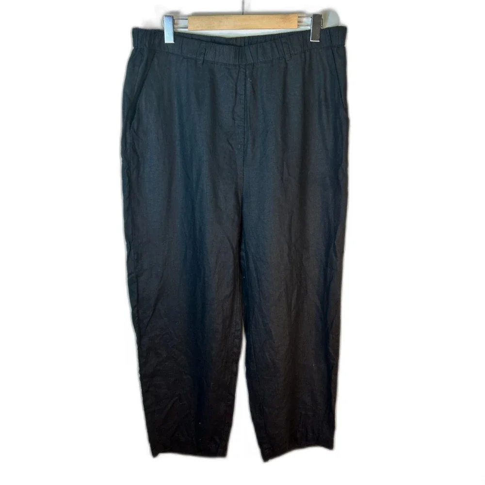 Quince Women's Black NWOT European Linen Elastic Waist Wide Leg Pants Size XL